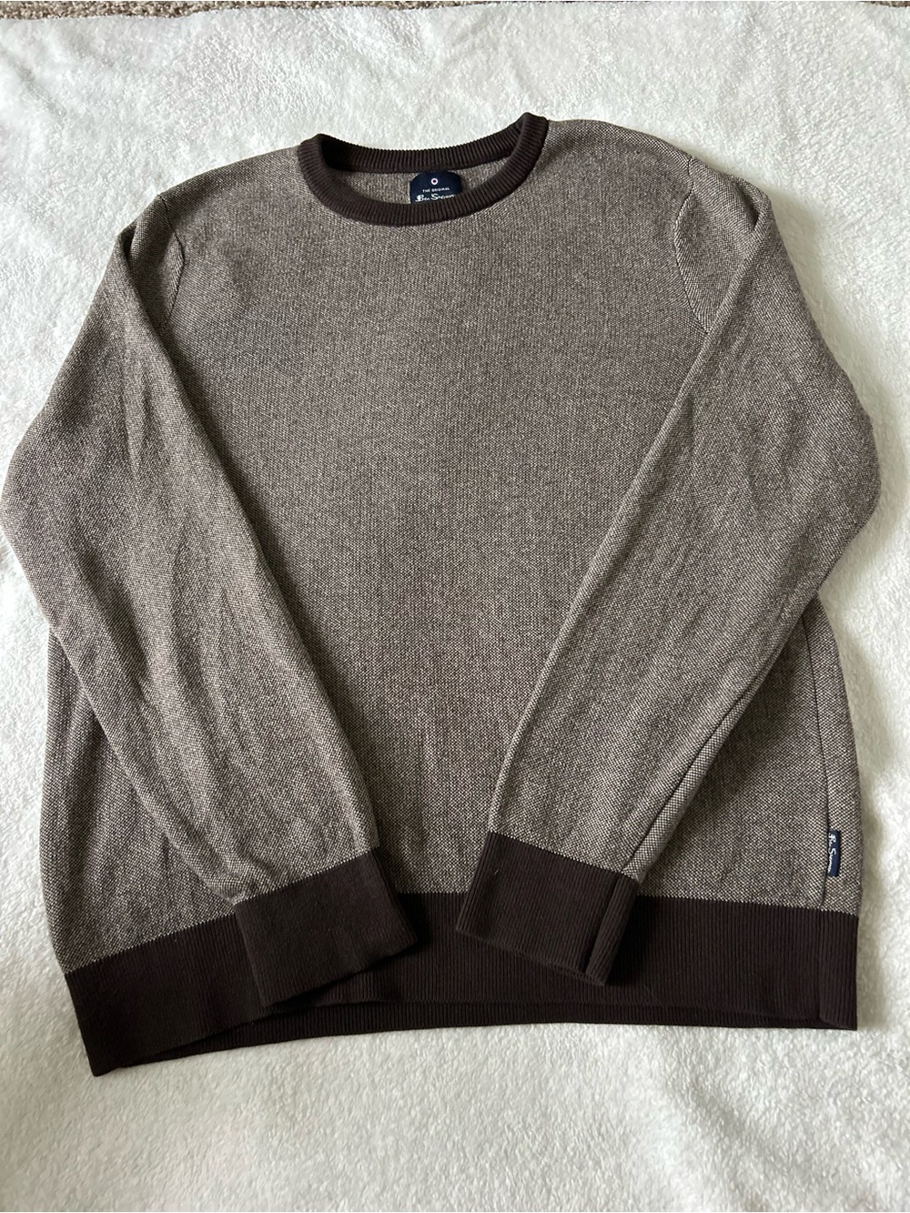 The Original Ben Sherman Brown Crewneck Sweater Dark Brown Trim Cotton XL
